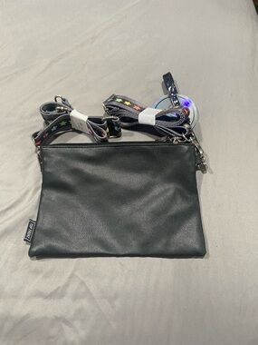 Black Crossbody Pouch with Star-Pattern Strap